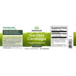 Swanson Garcinia Cambogia 5:1 Extract 80 mg – 60 Capsule – Slabire si Control Apetit Garcinia Cambogia beneficii: contribuie la 