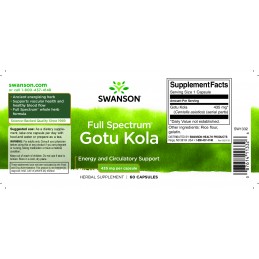 Swanson Gotu Kola, 435 mg, 60 Capsule Beneficii Gotu Kola: o veche planta energizantă ayurvedică, fiecare capsulă furnizează 435