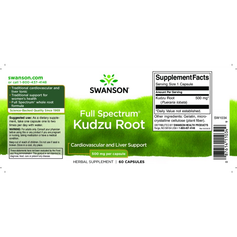 Kudzu radacina 500mg 60 Capsule, Swanson, dependenta alcool - 1 | YEO