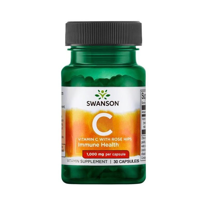 Swanson Vitamina C 1000 mg cu Macese – 30 Capsule – Imunitate Puternica Beneficii Vitamina C &amp; Macese: antioxidant, ajuta in