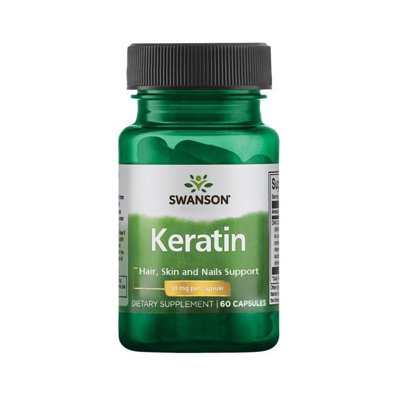 Swanson Keratin 50 mg 60 capsule - Par Puternic si Unghii Rezistente Beneficii Keratina: ceară naturală și pură, fabricat din lâ