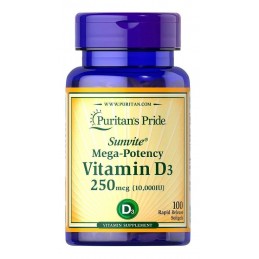 Vitamina D3 10000 ui 100 Capsule, Puritan's Pride Vitamina D3 10.000 ui beneficii: sustine sanatatea oaselor, ajuta la reducerea