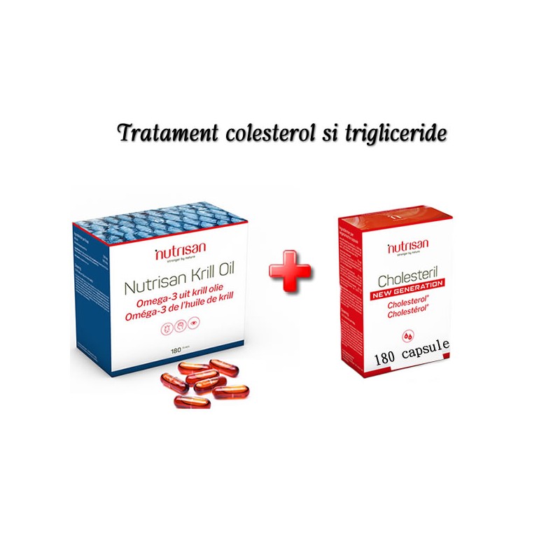 Colesterol si Trigliceride marite: Krill Oil si Cholesteril New Generation 180 capsule fiecare Beneficii Cholesteril New Generat