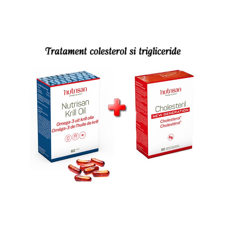 Pachet Suport Lipidic – Krill Oil + Cholesteril New Generation, 2 x 60 capsule Scade colesterolul și trigliceridele mărite, natu