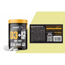Vitamina D3 4000IU + K2 MK7 - 160 Tablete, HiroLab D3 + K2 MK7 beneficii: mentine sanatatea oaselor, ajuta la reducerea stresulu