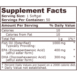 Supliment alimentar Omega 3, 1000mg, 50 capsule, Ulei de peste 500 EPA / 250 DHA- Pure Nutrition USA Beneficii Omega 3 ulei de p