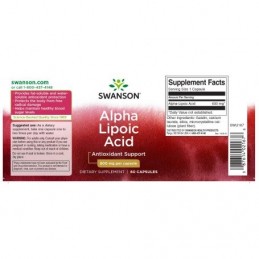 Acid Alfa Lipoic 600 mg 60 Capsule, Swanson Acid Alfa Lipoic beneficii: Are proprietati antioxidante puternice, minimizeaza efec