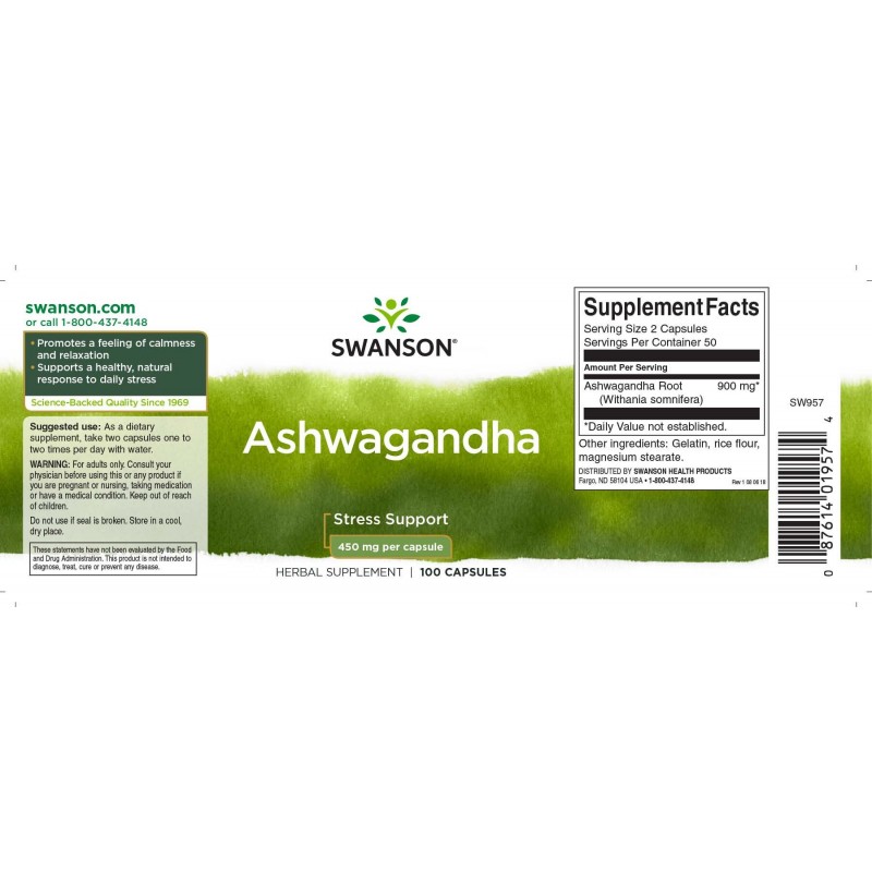 Ashwagandha 450mg 100 Capsule, Swanson - 2 | YEO