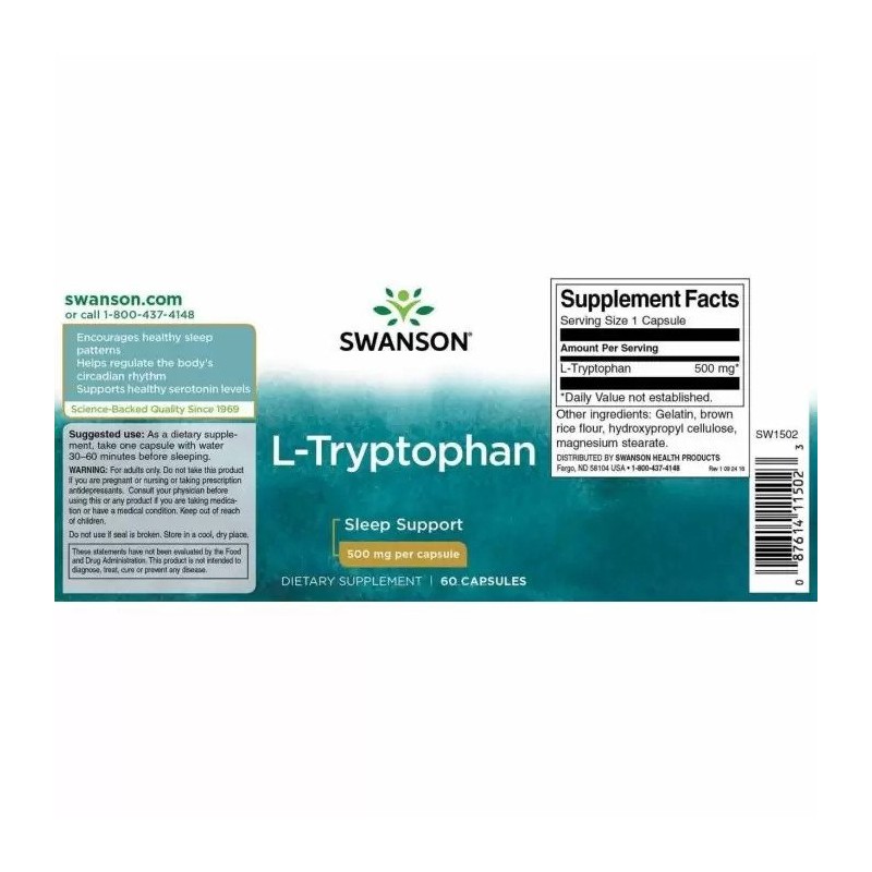 Swanson L-Tryptophan 500mg 60 Capsule - 2 | YEO