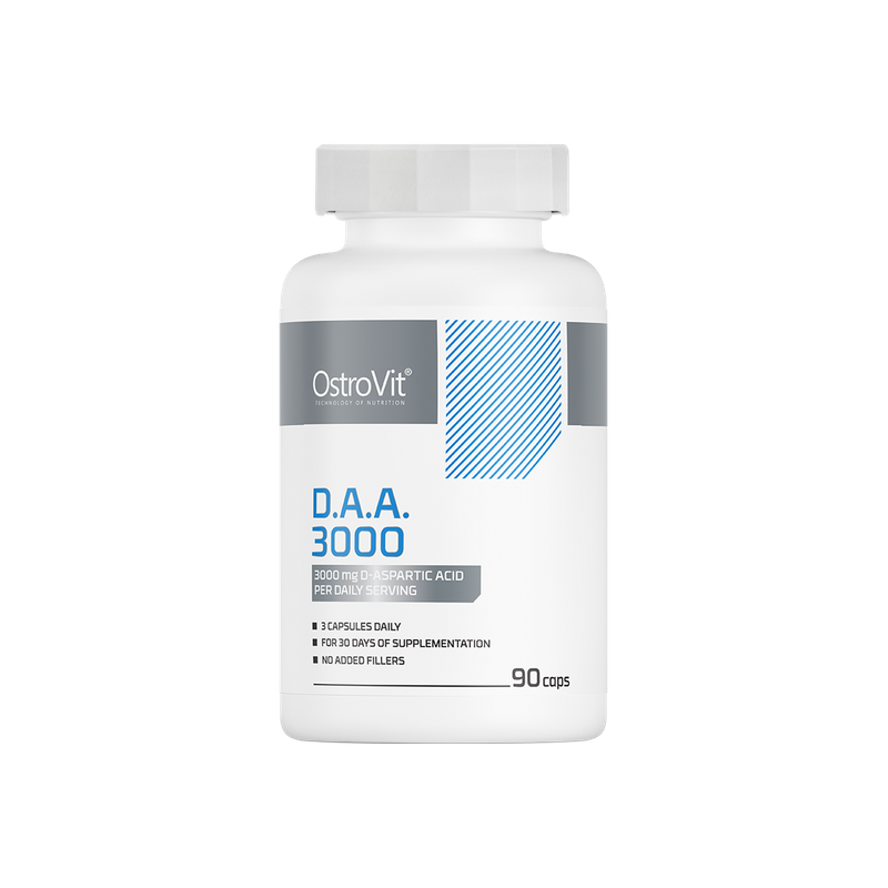 OstroVit D.A.A 3000 90 Capsule, Acid D-Aspartic Beneficii D-Aspartic Acid capsule, (DAA): crește producția de tes-tosteron natur