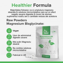 RAW Powders Magneziu Bisglicinat Forte 500 mg 120 Capsule - Absorbție Ridicată Bisglicinat de Magneziu beneficii: Bisglicinatul 