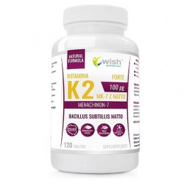 Vitamin K2 Mk-7 Natto 100mcg - 120 Tablete, Wish Vitamina K2 MK7 beneficii: sustine sanatatea oaselor, promoveaza o buna circula