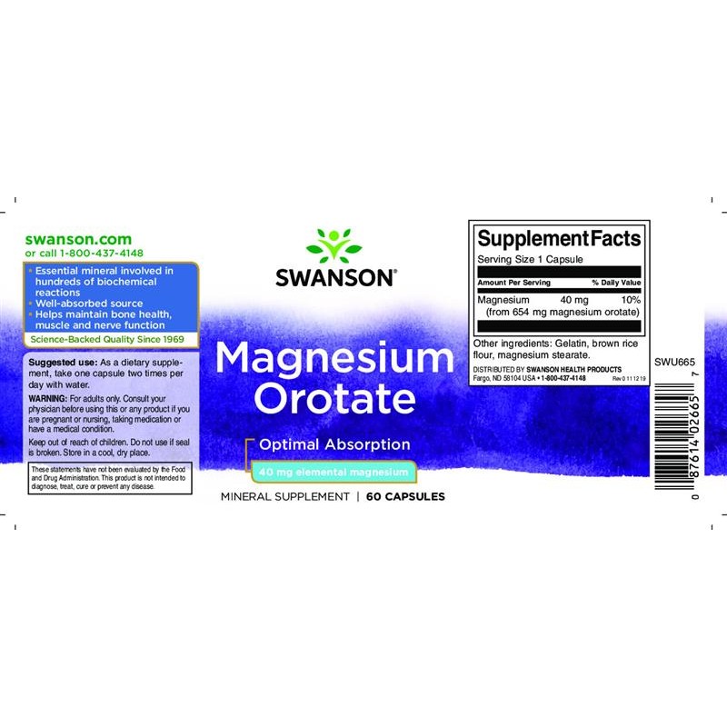 Orotat de Magneziu - Magnesium Orotate 654 mg 60 Capsule, Swanson - 2 | YEO