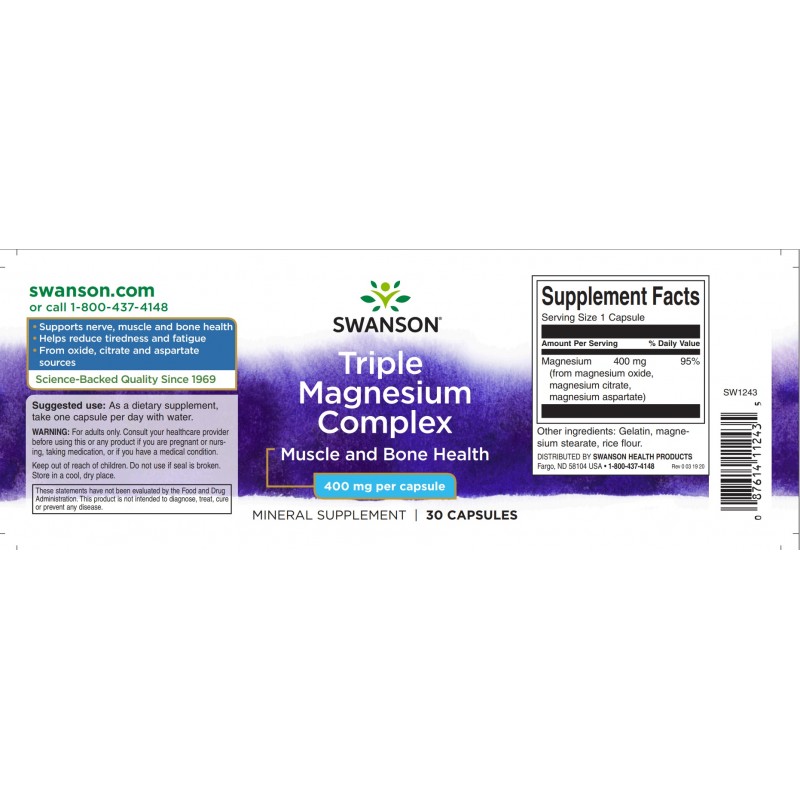 Triple Magneziu 3 in 1 Complex 400mg 30 capsule, Swanson - 2 | YEO