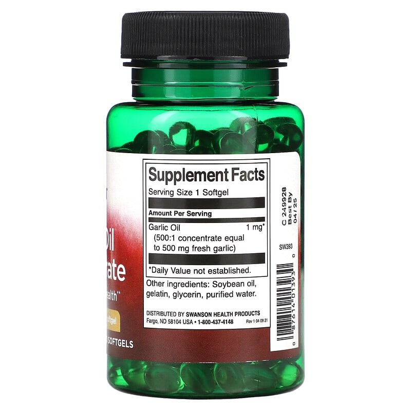 Garlic Oil - Ulei Usturoi Concentrat 500 mg 250 Capsule, Swanson - 1 | YEO