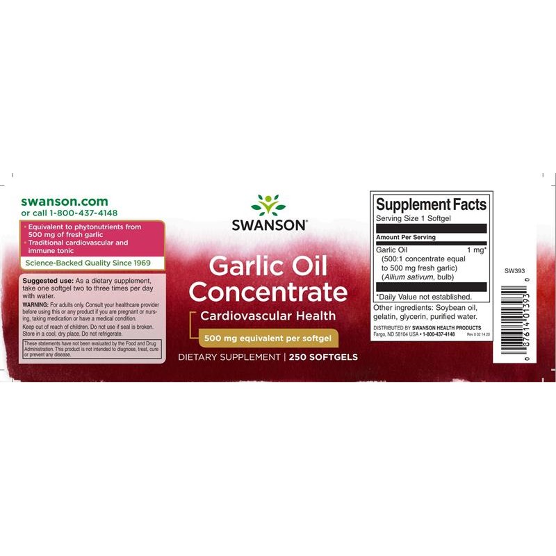 Garlic Oil - Ulei Usturoi Concentrat 500 mg 250 Capsule, Swanson - 2 | YEO