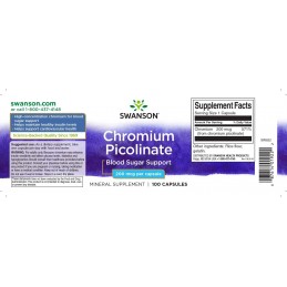 Picolinat de crom - Chromium Picolinate 200mcg 100 Capsule, Swanson Picolinat de crom - Chromium Picolinate Beneficii: ajuta la 