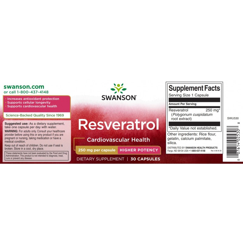 Resveratrol 250 mg 30 Capsule, Swanson - 2 | YEO