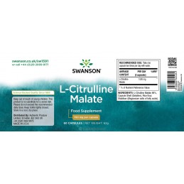 L-Citrulline Malate Complex 750 mg 60 Capsule, Swanson L-Citrulline Malate beneficii: poate imbunatati performanta atletica, imb