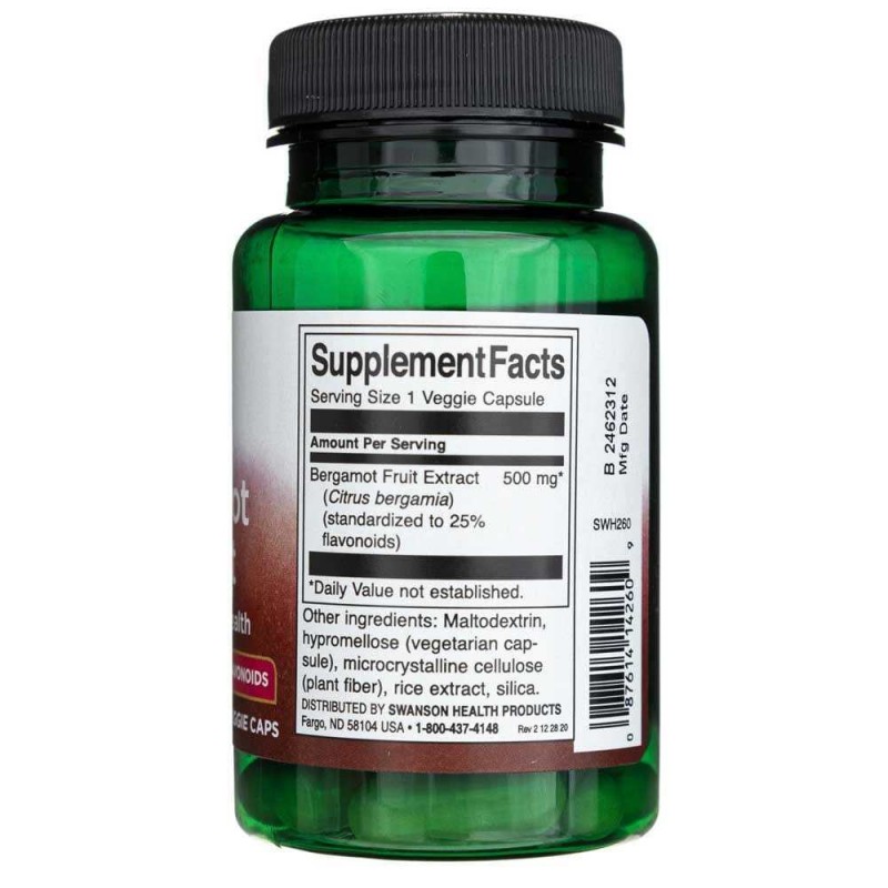 Bergamot Extract 500mg 30 Capsule, Swanson - 1 | YEO