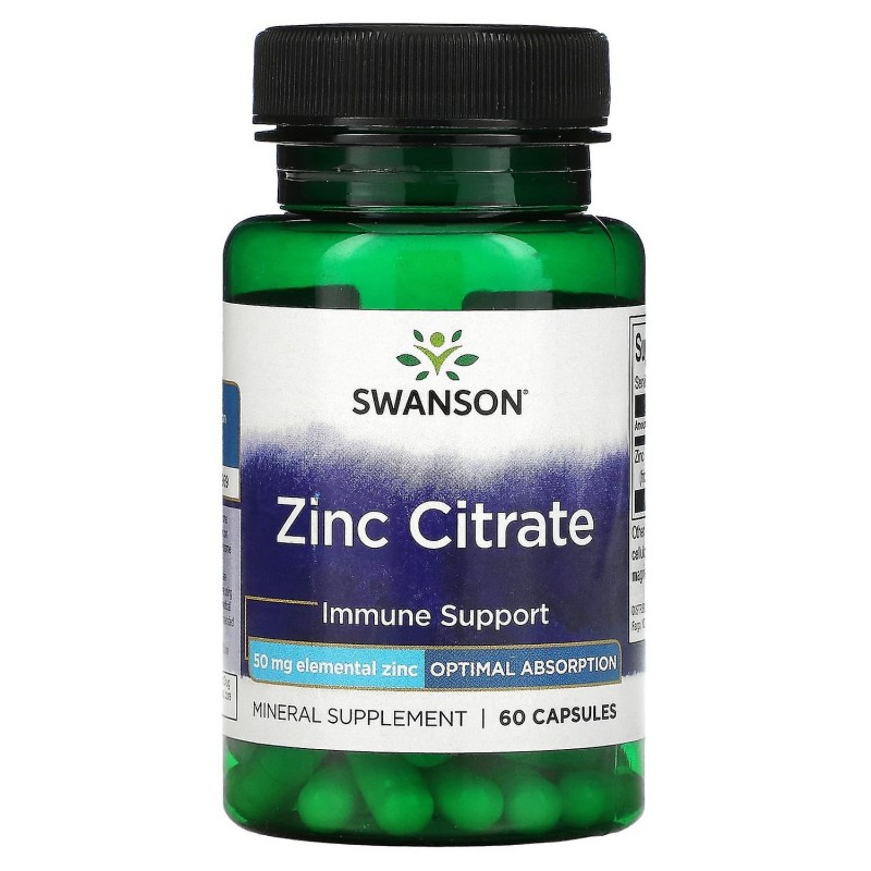 Zinc Citrate 50mg 60 Capsule, Swanson Zinc Citrate 50mg beneficii: reglarea proceselor metabolice si a activitatii enzimelor din