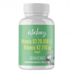 Vitamina D3 20,000 IU + K2 (MK7) 200mcg 180 Tablete, Vitabay Vitamina D3 20,000 IU + K2 (MK7) beneficii: intareste-ti corpul cu 