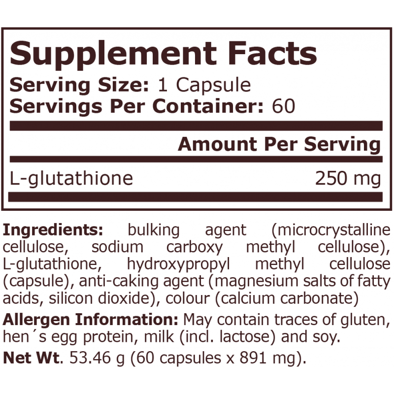 Pure Nutrition USA L-Glutation, L-Glutathione, 250 mg, 60 capsule - 1 | YEO