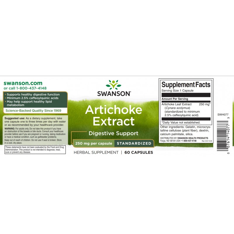 Artichoke Anghinare Extract 250mg 60 Capsule, Swanson - 2 | YEO