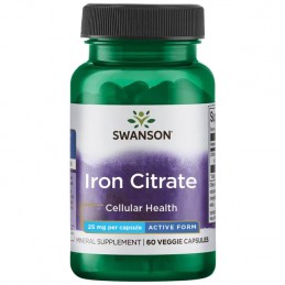 Swanson Fier Citrat 25 mg – 60 Capsule – Pentru Anemie si Energie Zilnica Beneficiile fierului: are concentratie mare pentru sus