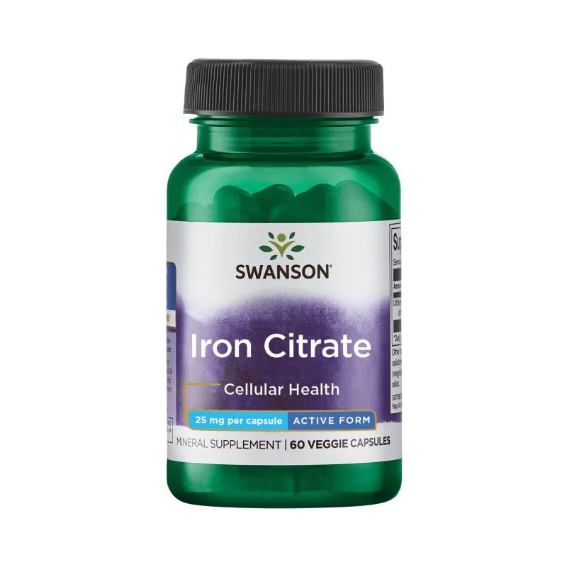Swanson Fier Citrat 25 mg – 60 Capsule – Pentru Anemie si Energie Zilnica Beneficiile fierului: are concentratie mare pentru sus