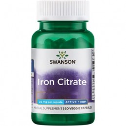 Swanson Fier Citrat 25 mg – 60 Capsule – Pentru Anemie si Energie Zilnica Beneficiile fierului: are concentratie mare pentru sus
