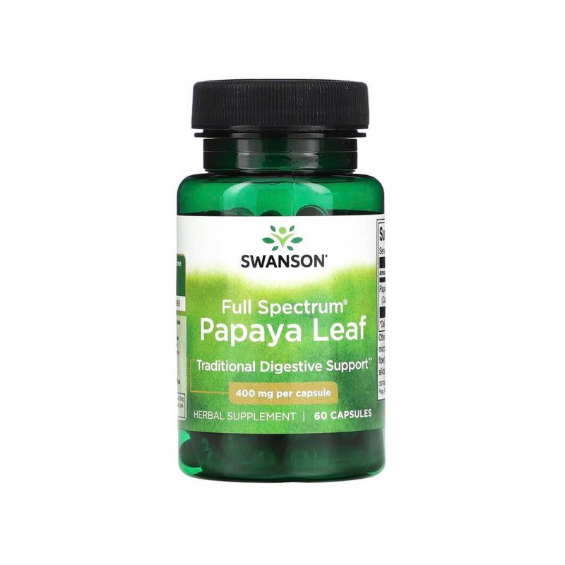 Papaya Leaf Full Spectrum 400mg 60 Capsule, Swanson Papaya Leaf: Supliment Natural cu Beneficii Remarcabile Pentru Digestie, Imu