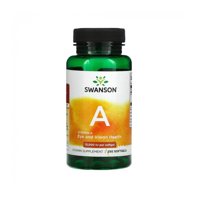 Vitamin A 10.000 IU 250 gelule Swanson Beneficii Vitamina A: Vitamina A este esentiala pentru sanatatea ochilor, ajuta la echili