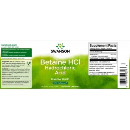 Betaine HCl + Pepsin, 250 Capsule Swanson Beneficii Betaine HCL: sustine procesul digestiv, ajuta la indigestie si balonare, opt