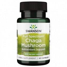 Full Spectrum Chaga Mushroom 400mg 60 Capsule Swanson Chaga Extract este un supliment alimentar pe baza de ciuperci care ofera o