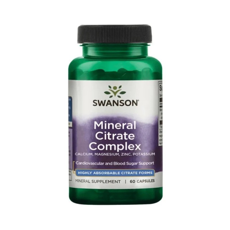 Mineral Citrate Complex (Calciu Magneziu Zinc Potasiu) 60 Capsule Swanson Acest complex Swanson furnizează 4 minerale esențiale 