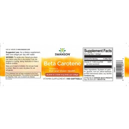 Beta Carotene 25.000 IU (7.500mcg) 100 Capsule Swanson BENEFICII BETA CAROTENE: dezvolta un bronz auriu, contribuie la protejare