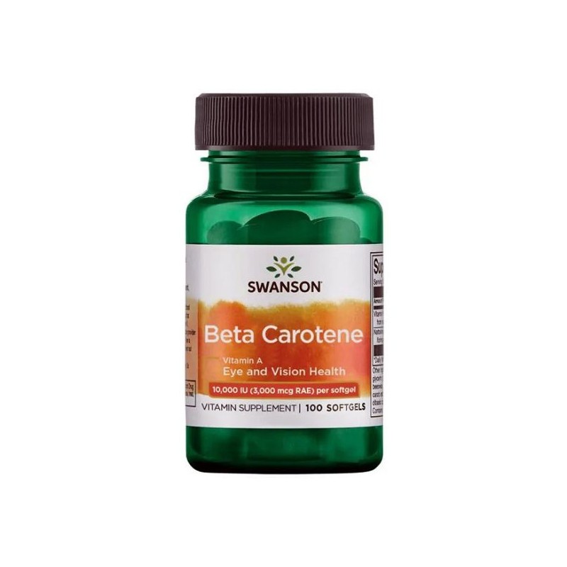 Beta Carotene 10.000 IU 100 Capsule Swanson BENEFICII BETA CAROTENE: dezvolta un bronz auriu, contribuie la protejarea pielii de