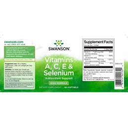 ACES, Vitamine A, C, E & Seleniu 60 Capsule Swanson Swanson Vitaminele A, C, E și Seleniu (ACES) este un supliment alimentar de 