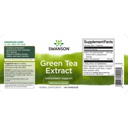 Green Tea Extract (Ceai verde) 500mg 60 Capsule Swanson Ceaiul verde: Promovează o sănătate bună, ajută la creșterea energiei, a