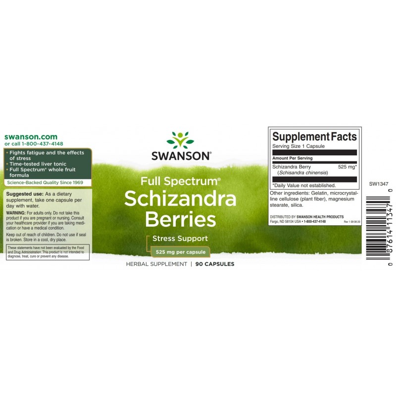 Full Spectrum Schizandra Berries 525mg 90 capsule Swanson - 2 | YEO