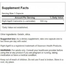 Swanson L-Carnosine 500 mg – 60 Capsule – Anti-Aging si Protectie Celulara Carnosina are un rol extrem de important în creșterea