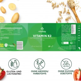 Vitamina K2 MK-7 200 mcg - 240 Tablete vegane, Vitabay Beneficiile Vitamine K2 si proprietățile suplimentului alimentar: formula