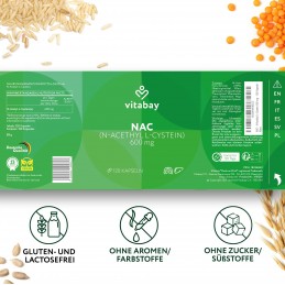 NAC (N-Acetil Cisteina) 600 mg - 120 Capsule vegan, Vitabay N-Acetil Cisteina NAC beneficii: formă stabilă de L-cisteină, spriji