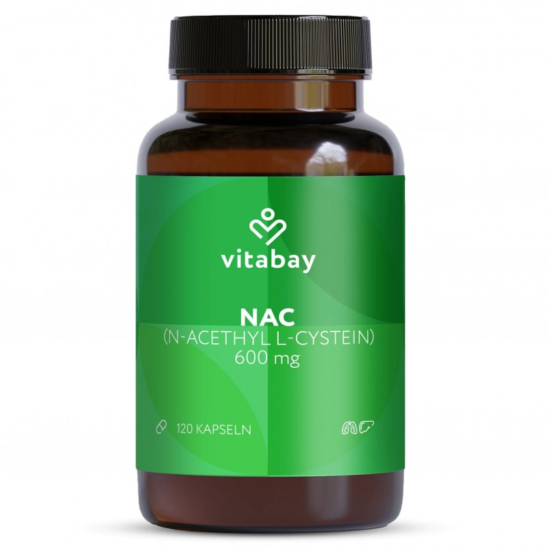 NAC (N-Acetil Cisteina) 600 mg - 120 Capsule vegan, Vitabay N-Acetil Cisteina NAC beneficii: formă stabilă de L-cisteină, spriji