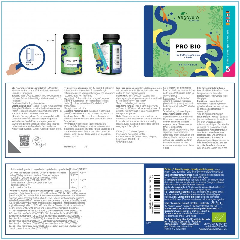 PRO BIO 15 miliarde CFU (15 tipuri bacterii) 60 Capsule, Vegavero - 2 | YEO