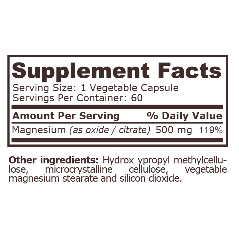 Magnesium Complex 500mg 60 Capsule Vegan, Pure Nutrition USA - 1 | YEO