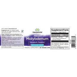 Albion Molybdenum Chelated (Molibden) 400mcg 60 Capsule Swanson Molibdenul este un element esential, un co-factor pentru mai mul