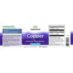 Swanson Copper Chelat 2mg 300 Tablete – Cupru pentru Imunitate Beneficii Cupru: mentinerea tesutului conjunctiv normal, un metab