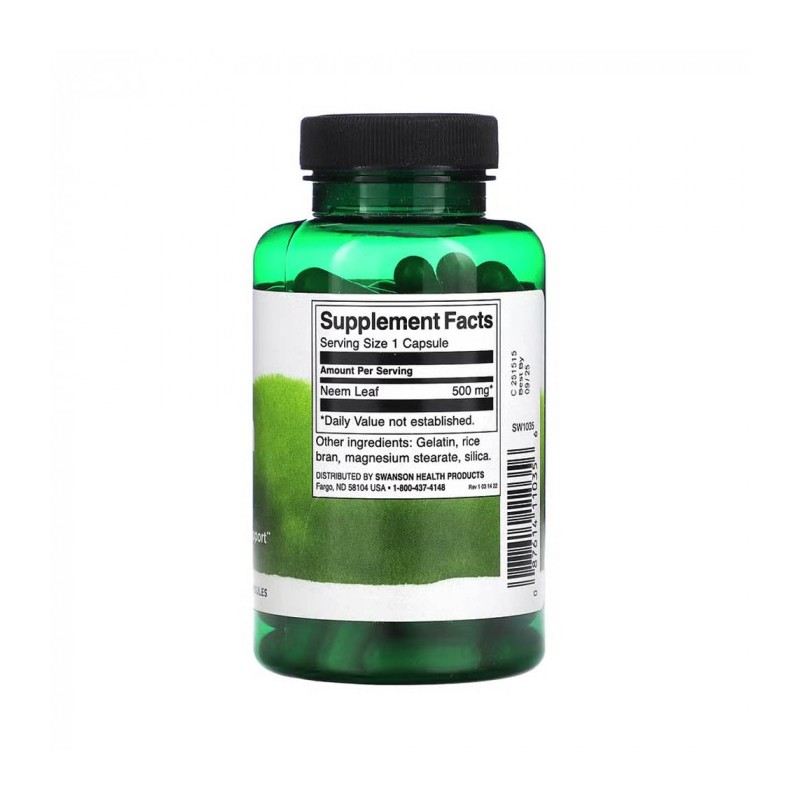 Neem Leaf - Antifungic si Antibacterian 500 mg 100 Capsule Swanson - 2 | YEO